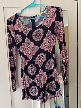 Women's Navy Floral Long-Sleeve romper